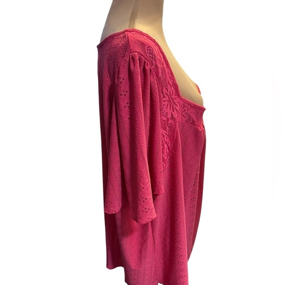 SHEIN Curve Plus Women’s Pink Square Neck Top Flowers on Neckline Size 24-26 NWT - Picture 5 of 10